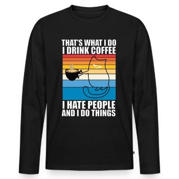 Je déteste les gens chat chat chat amoureux des chats - T-shirt manches longues Premium bio Homme - noir - Devant - Nico (187cm)