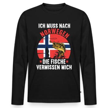 Norwegen Angeln Angler Fischen Norwegen Flagge - Männer Premium Bio Langarmshirt - Schwarz - Vorne - Nico (187cm)