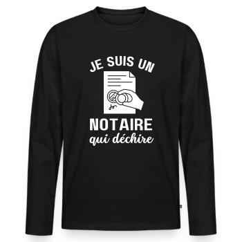 Notaire qui déchire Cadeau Humour - T-shirt manches longues Premium bio Homme - noir - Devant - Nico (187cm)