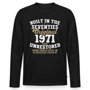 Built in the seventies 1971 51. Geburtstag Herren - Männer Premium Bio Langarmshirt - Schwarz - Vorne - Nico (187cm)