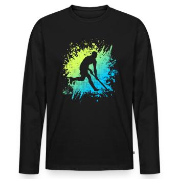 Joueur de hockey Joueur de hockey Vintage Hockey sur gazon - T-shirt manches longues Premium bio Homme - noir - Devant - Nico (187cm)