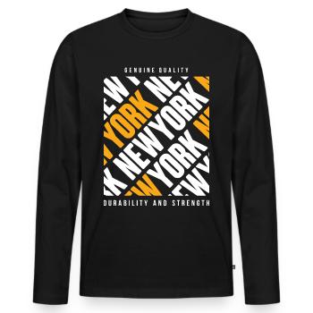 New York Urban Schriftzug - Männer Premium Bio Langarmshirt - Schwarz - Vorne - Nico (187cm)