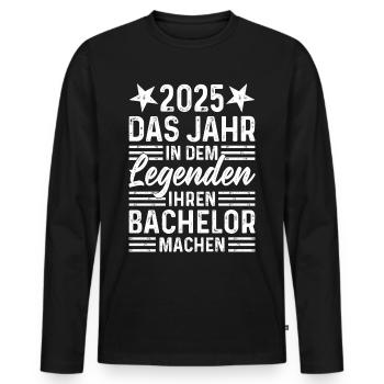 2025 - Jahr in dem Legenden ihren Bachelor machen - Männer Premium Bio Langarmshirt - Schwarz - Vorne - Nico (187cm)