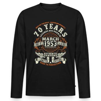Legends are born in March 1953 - 70 years - Men's Premium Organic Long Sleeve Shirt - black - Front - Nico (187cm)