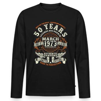 Legends are born in March 1973 - 50 years - Men's Premium Organic Long Sleeve Shirt - black - Front - Nico (187cm)