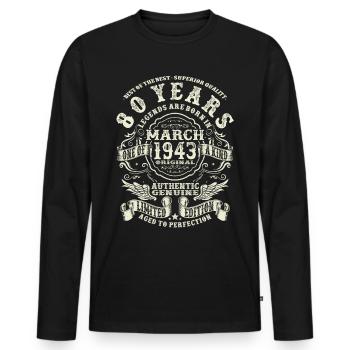 80 years old - legend born in march 1943 - Men's Premium Organic Long Sleeve Shirt - black - Front - Nico (187cm)