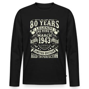 Legend born in March 1943 - 80 years old - Men's Premium Organic Long Sleeve Shirt - black - Front - Nico (187cm)