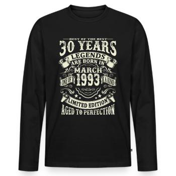 Legend born in March 1993 - 30 years old - Men's Premium Organic Long Sleeve Shirt - black - Front - Nico (187cm)