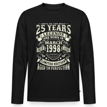 Legend born in March 1998 - 25 years old - Men's Premium Organic Long Sleeve Shirt - black - Front - Nico (187cm)