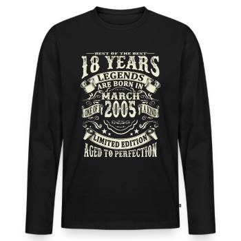 Legend born in March 2005 - 18 years old - Men's Premium Organic Long Sleeve Shirt - black - Front - Nico (187cm)
