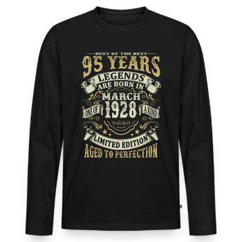 95 years - Legends are born in March 1928 - Men's Premium Organic Long Sleeve Shirt - black - Front - Nico (187cm)
