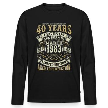40 years - Legends are born in March 1983 - Men's Premium Organic Long Sleeve Shirt - black - Front - Nico (187cm)