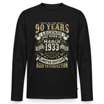 90 years - Legends are born in March 1933 - Men's Premium Organic Long Sleeve Shirt - black - Front - Nico (187cm)