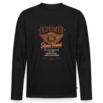 Zustand entspricht Alter, Baujahr 1976 - Männer Premium Bio Langarmshirt - Schwarz - Vorne - Nico (187cm)