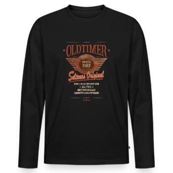 Zustand entspricht Alter, Baujahr 1987 - Männer Premium Bio Langarmshirt - Schwarz - Vorne - Nico (187cm)