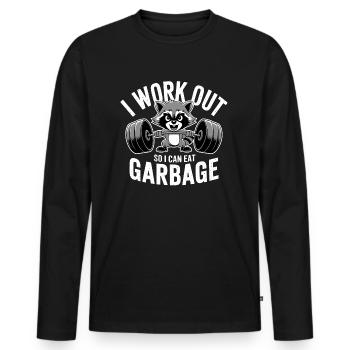 Waschbär - I work out so I can eat garbage - Men's Premium Organic Long Sleeve Shirt - black - Front - Nico (187cm)