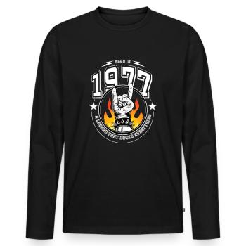 1977 Anniversaire, berce tout - T-shirt manches longues Premium bio Homme - noir - Devant - Nico (187cm)