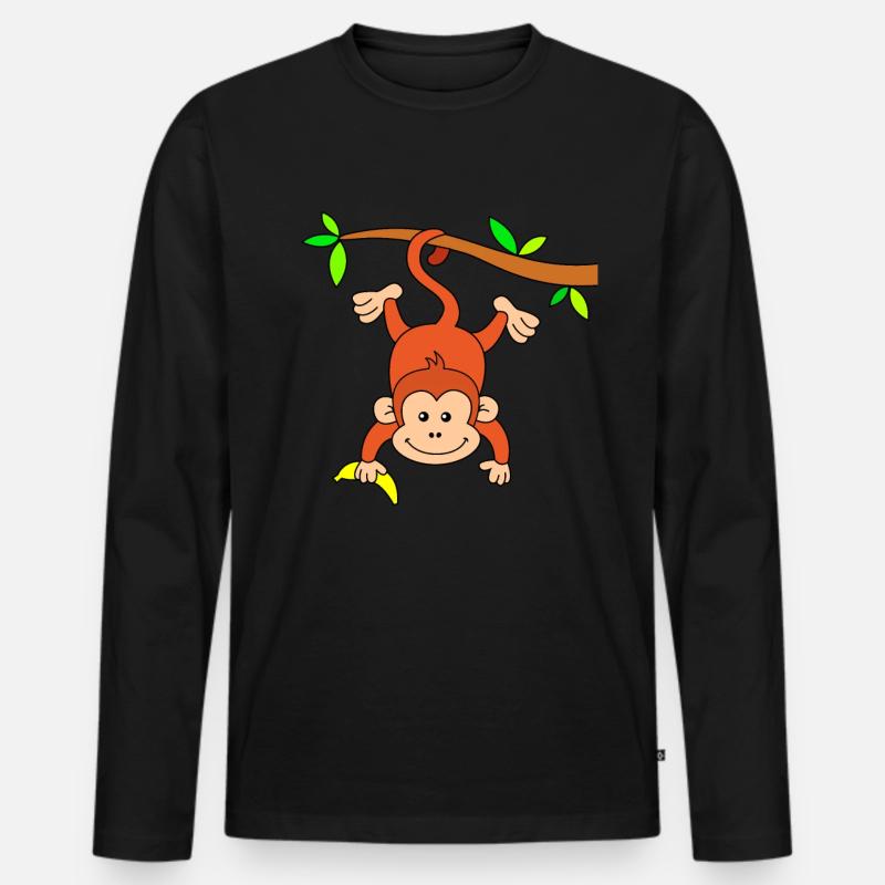 Affe mit Banane - Männer Premium Bio Langarmshirt - Schwarz