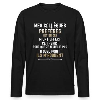 Collègue collègue Humour Cadeau Départ Homme Femme - T-shirt manches longues Premium bio Homme - noir - Devant - Nico (187cm)