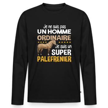 Palefrenier cheval. Cadeau écurie chevaux ferme - T-shirt manches longues Premium bio Homme - noir - Devant - Nico (187cm)