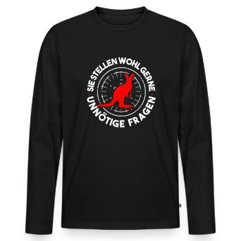 Sie Stellen Gerne Unnötige Fragen - Känguru Spruch - Männer Premium Bio Langarmshirt - Schwarz - Vorne - Nico (187cm)