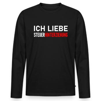 ICH LIEBE STEUERHINTERZIEHUNG - STEUERN SPAREN - Männer Premium Bio Langarmshirt - Schwarz - Vorne - Nico (187cm)
