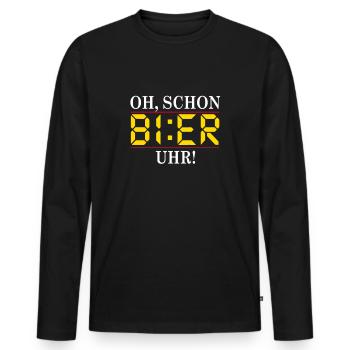 Oh schon Bier Uhr - Feierabend Biertrinker - Männer Premium Bio Langarmshirt - Schwarz - Vorne - Nico (187cm)