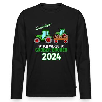 Ich Werde Großer Bruder 2024 - Geburt Sohn Traktor - Männer Premium Bio Langarmshirt - Schwarz - Vorne - Nico (187cm)