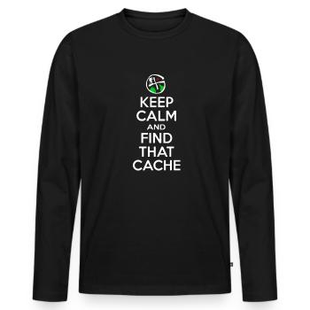 Geocaching - Keep Calm Find That Cache - Geocacher - Men's Premium Organic Long Sleeve Shirt - black - Front - Nico (187cm)