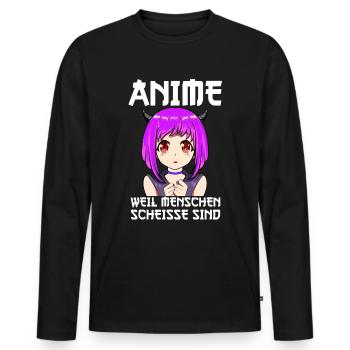 Anime Fan Liebe - Weil Menschen scheiße sind - Männer Premium Bio Langarmshirt - Schwarz - Vorne - Nico (187cm)