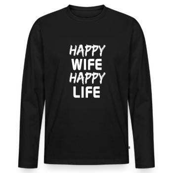 Femme heureuse, vie heureuse - T-shirt manches longues Premium bio Homme - noir - Devant - Nico (187cm)