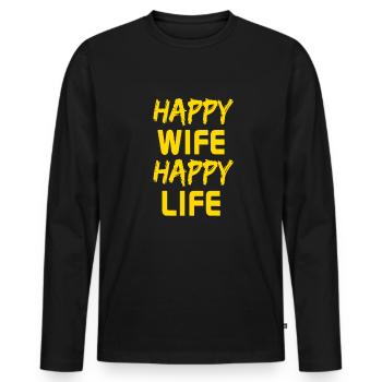 Femme heureuse Vie heureuse - T-shirt manches longues Premium bio Homme - noir - Devant - Nico (187cm)