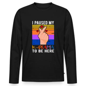 Funny I Paused My K-drama To Be Here K-pop Idols - Men's Premium Organic Long Sleeve Shirt - black - Front - Nico (187cm)