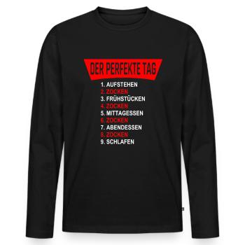 DER PERFEKTE TAG - Gamer die zocken 24 / 7 - Männer Premium Bio Langarmshirt - Schwarz - Vorne - Nico (187cm)