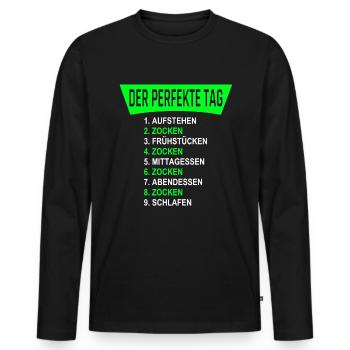 DER PERFEKTE TAG - Gamer die zocken 24 / 7 - Männer Premium Bio Langarmshirt - Schwarz - Vorne - Nico (187cm)