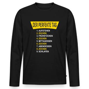 DER PERFEKTE TAG - Gamer die zocken 24 / 7 - Männer Premium Bio Langarmshirt - Schwarz - Vorne - Nico (187cm)