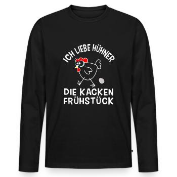 Funny Chicken Bauern Huhn Henne Hahn Hühner Shirt - Männer Premium Bio Langarmshirt - Schwarz - Vorne - Nico (187cm)