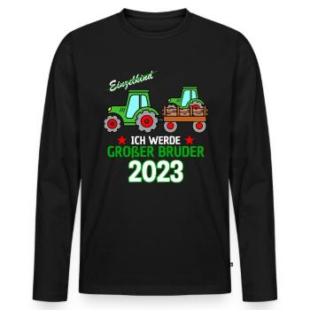Ich Werde Großer Bruder 2023 - Geburt Sohn Traktor - Männer Premium Bio Langarmshirt - Schwarz - Vorne - Nico (187cm)