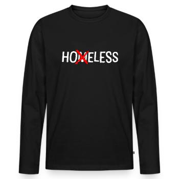 HOELESS - Funny Homeless Crossed Out T-Shirt - Men's Premium Organic Long Sleeve Shirt - black - Front - Nico (187cm)