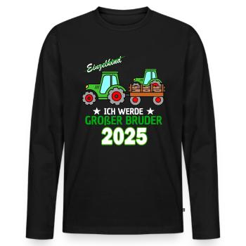 Ich Werde Großer Bruder 2025 - Geburt Sohn Traktor - Männer Premium Bio Langarmshirt - Schwarz - Vorne - Nico (187cm)