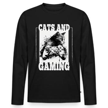 Cats and Gaming Cat Kitten Controller Gaming - Men's Premium Organic Long Sleeve Shirt - black - Front - Nico (187cm)