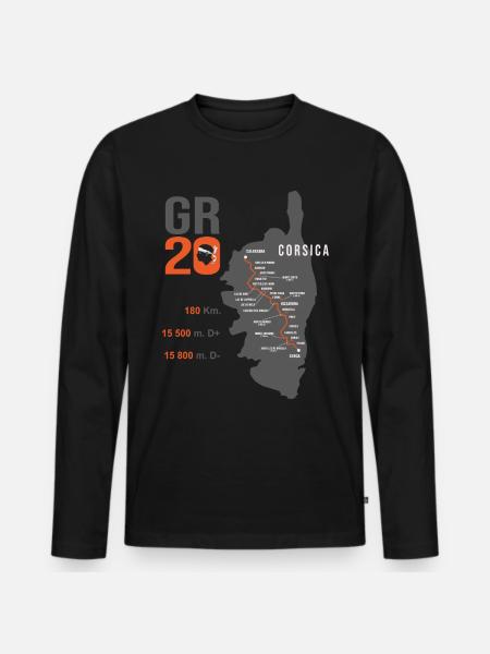 GR 20 Wanderkarte GR 20 Wandern Korsika - Männer Premium Bio Langarmshirt - Schwarz