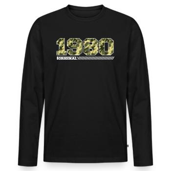 1980 Anniversary Gift Vintage 1980's Army - Men's Premium Organic Long Sleeve Shirt - black - Front - Nico (187cm)