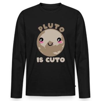 Pluto Is Cuto - Pluto Planet Space Cute - Men's Premium Organic Long Sleeve Shirt - black - Front - Nico (187cm)