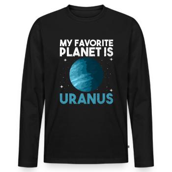 My Favorite Planet Is Uranus - Uranus Planet - Men's Premium Organic Long Sleeve Shirt - black - Front - Nico (187cm)