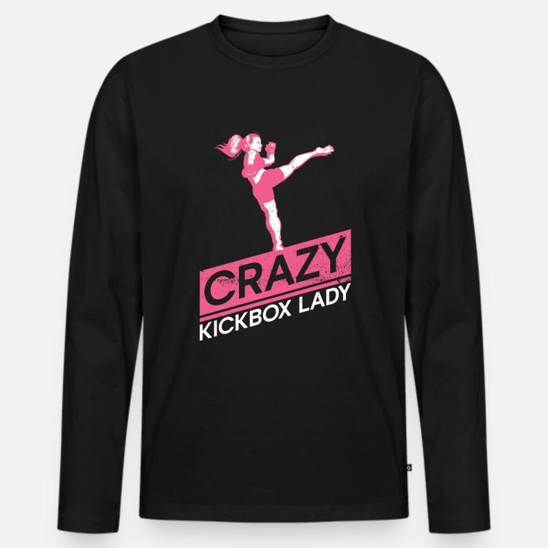 Crazy Kickbox Lady - Kickboxen Kickboxer - Männer Premium Bio Langarmshirt - Schwarz