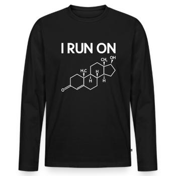 Je cours sur la testostérone - professeur de sciences - T-shirt manches longues Premium bio Homme - noir - Devant - Nico (187cm)