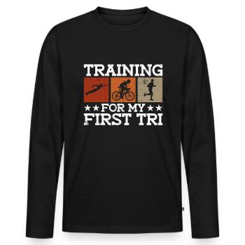 Entraînement pour mon premier Tri - Triathlon - T-shirt manches longues Premium bio Homme - noir - Devant - Nico (187cm)
