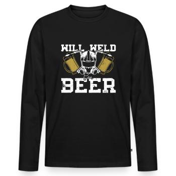 Soudeur Bière Soudage Artisan Métallurgiste - T-shirt manches longues Premium bio Homme - noir - Devant - Nico (187cm)