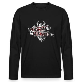 Kiss Me I'm A Viking - Nordische Mythologie - Männer Premium Bio Langarmshirt - Schwarz - Vorne - Nico (187cm)